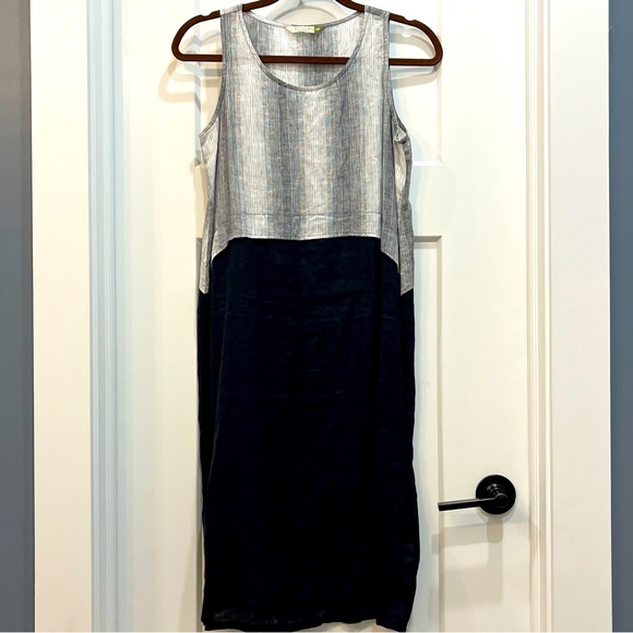 Chalet Dresses & Skirts - Chalet 100% Linen Dress Gray And Black Sleeveless Women’s Size XS Knee Length